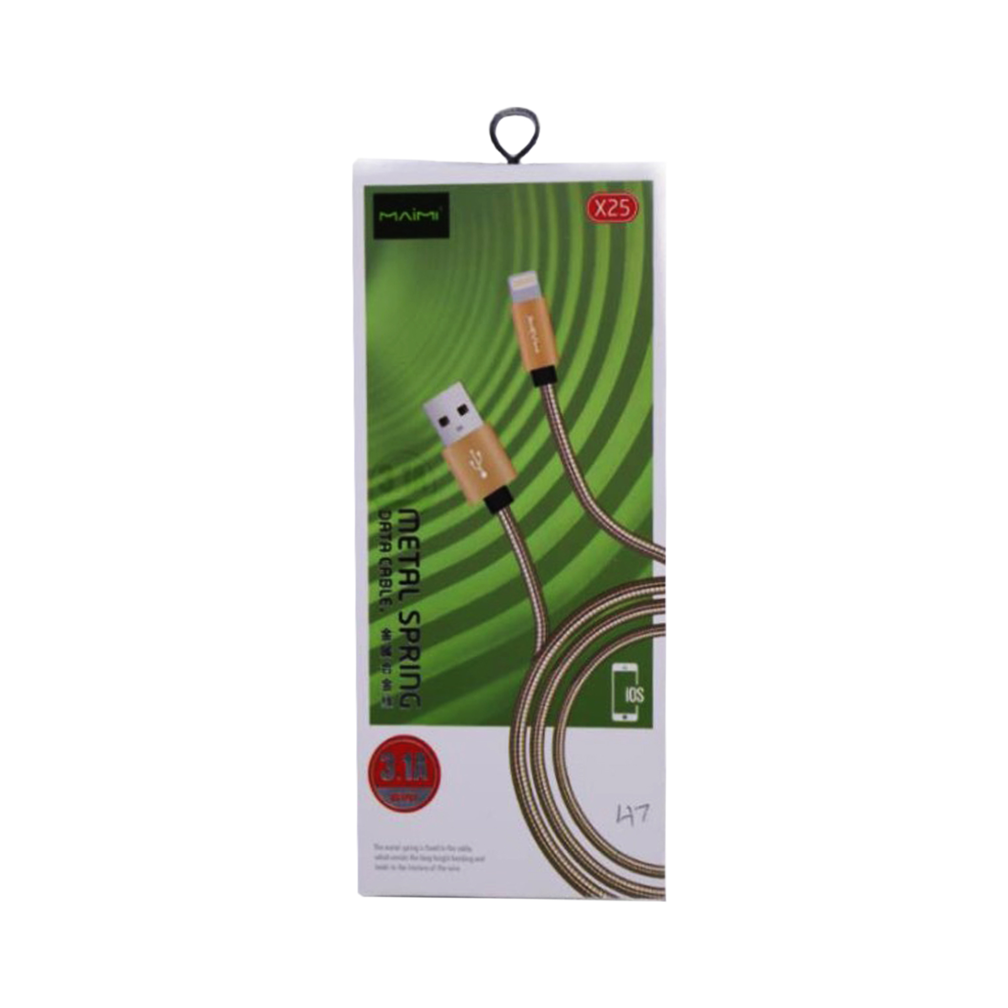 KABEL DATA MAIMI X25-IOS-1M-GOLD/SILVER- 3.1A CHARGING SPEED -METAL ZINC ALLOY COVER + METAL SPRING ORIGINAL